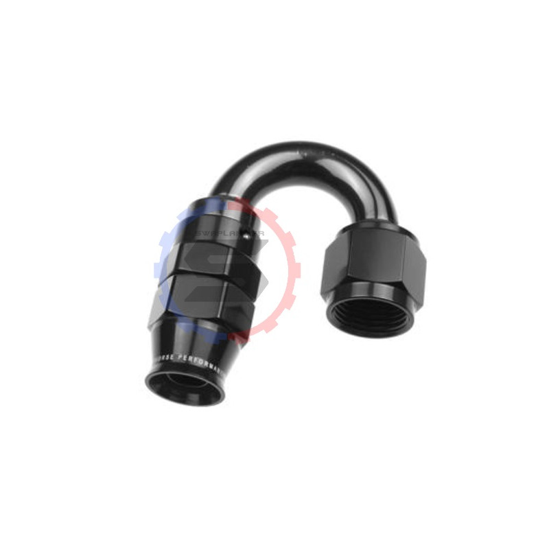 Raccord Coudé 180° AN6 (9/16 UNF) En Aluminium Noir - Pour Système Carburant, Refroidissement, Huile